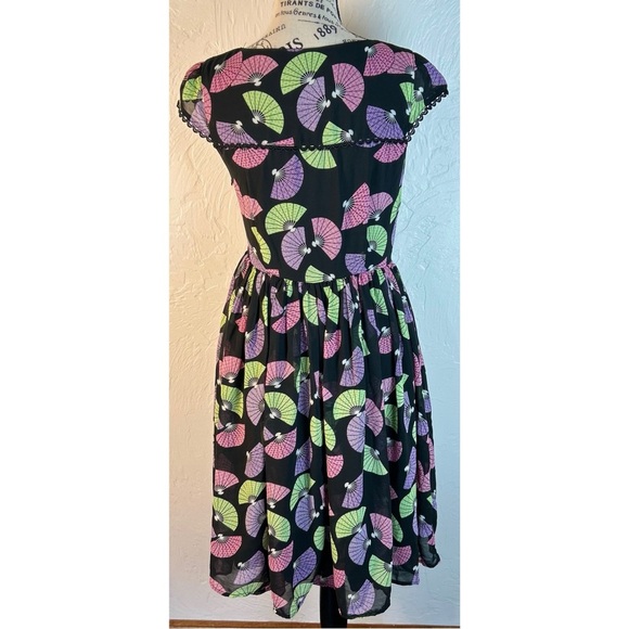 Lindy Bop Francy Geshia Fan Print Dress Retro Pinup Rockabilly, size 4 - Picture 6 of 9